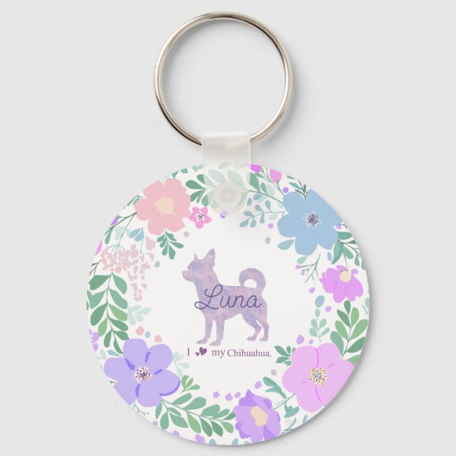 Lavender Chihuahua Silhouette  Custom Name & Photo Key Ring (Front)