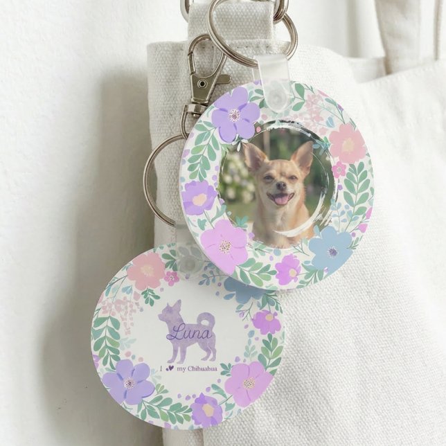 Lavender Chihuahua Silhouette  Custom Name & Photo Key Ring (Creator Uploaded)