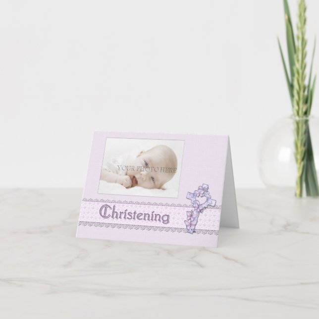 Lavender Christening Photo Invitation (Front)