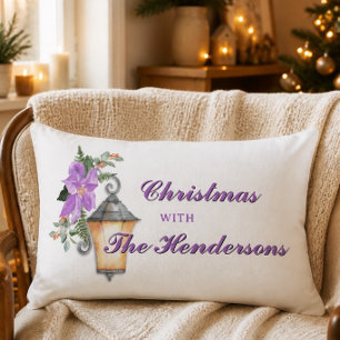 Lavender Christmas Vintage Lantern Custom Name Lumbar Cushion