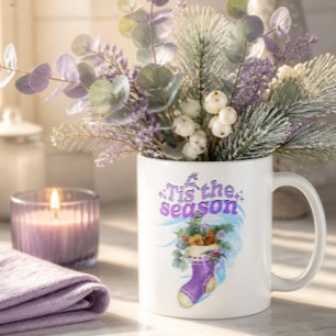 Lavender Christmas Watercolor Stocking Coffee Mug