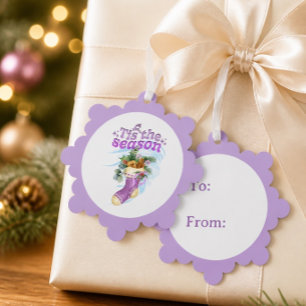 Lavender Christmas Watercolor Stocking Tree Decoration Card