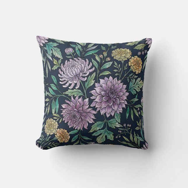 Lavender Chrysanthemum Floral Pillow (Front)