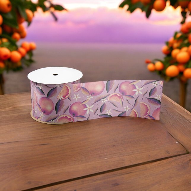 Lavender Citrus Blossom Orchard Pattern Satin Ribbon (Creator Uploaded)