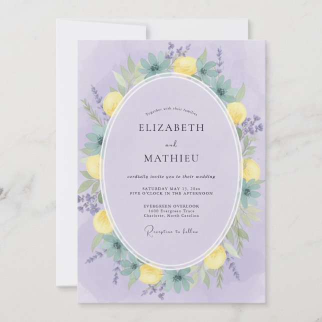Lavender Citrus Blossom Wedding Invitation (Front)