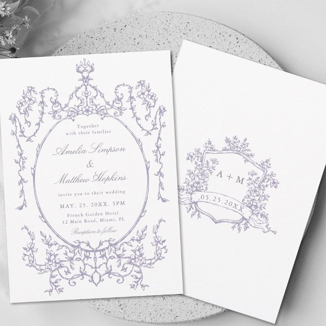 Lavender Classic Floral Frame Wedding            Invitation (Front & Back)