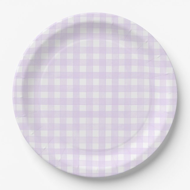 Lavender Classic Gingham Paper Plate (Front)