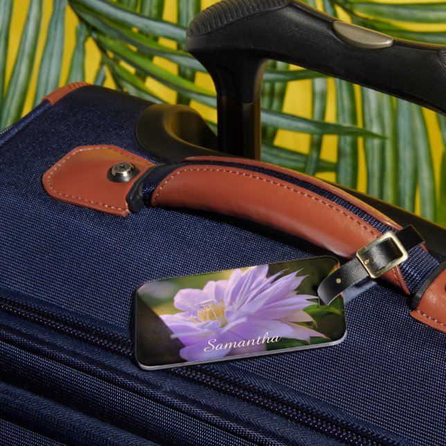 Lavender Clematis Flower In Trellis Personalised   Luggage Tag (Front Insitu 3)