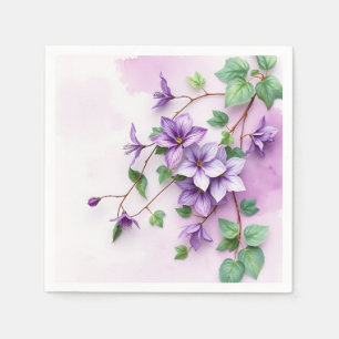 Lavender Clematis Vine Watercolor Napkin