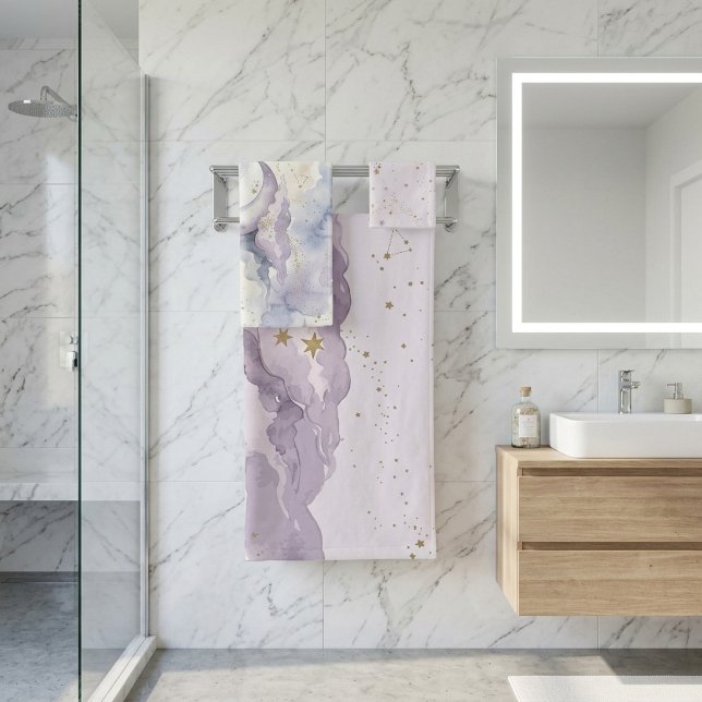  Lavender cloud watercolour celestial  Bath Towel Set (Creator Uploaded)