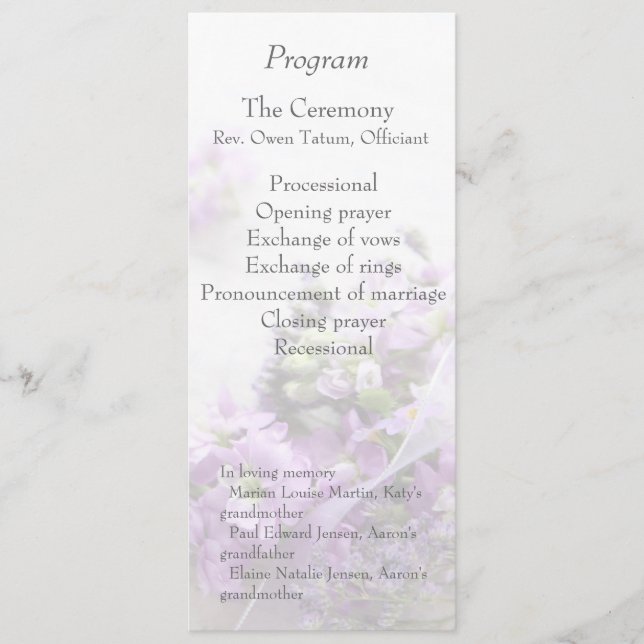 Lavender-coloured flowers fade wedding program programme (Front)