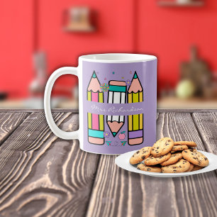 Lavender Colourful teacher name pencil cartoon Coffee Mug