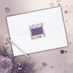 lavender colourful wildflower greenery wedding square sticker