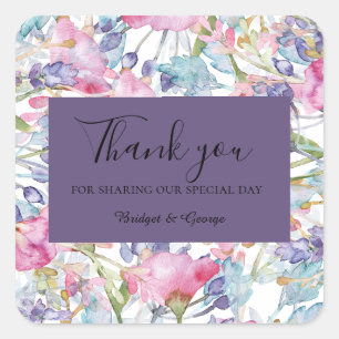 lavender colourful wildflower greenery wedding square sticker