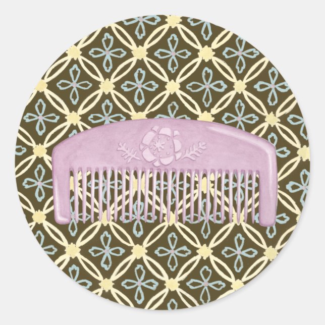 Lavender Comb on Chocolate Background Classic Round Sticker (Front)
