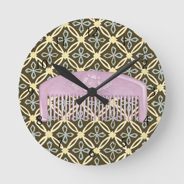 Lavender Comb on Chocolate Background Round Clock (Front)