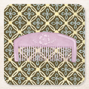 Lavender Comb on Chocolate Background Square Paper Coaster