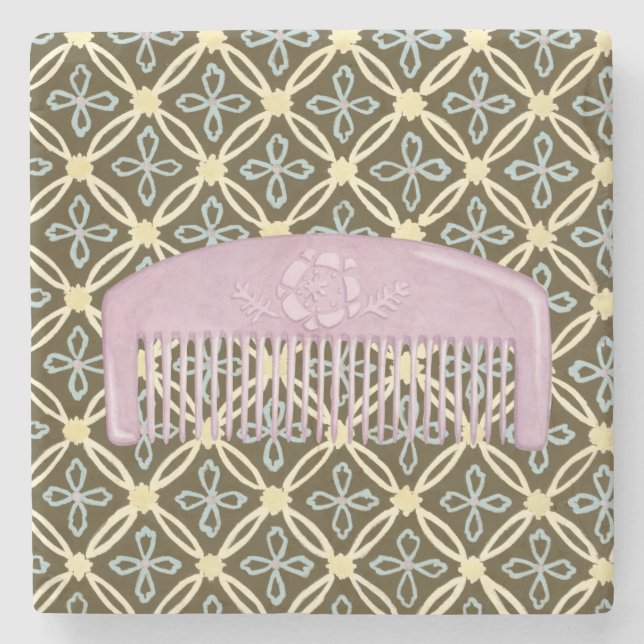 Lavender Comb on Chocolate Background Stone Coaster (Front)