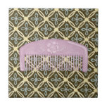 Lavender Comb on Chocolate Background Tile<br><div class="desc">A beautiful lavender comb sits on a chocolate background in this print by Megan Meagher. Floral designs peek out from behind the comb,  which also has a lovely flower on it. A great gift for fashionistas or lovers of purple!</div>