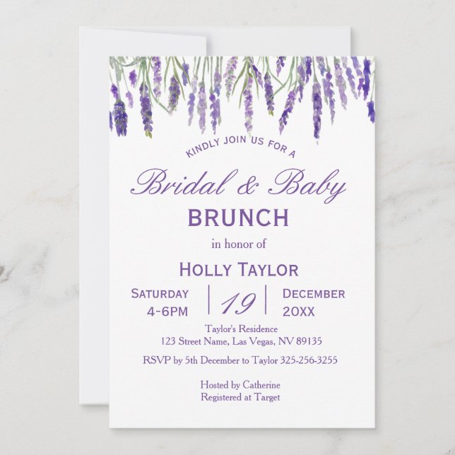 Lavender Combined Baby Shower and Bridal Shower Invitation (Front)