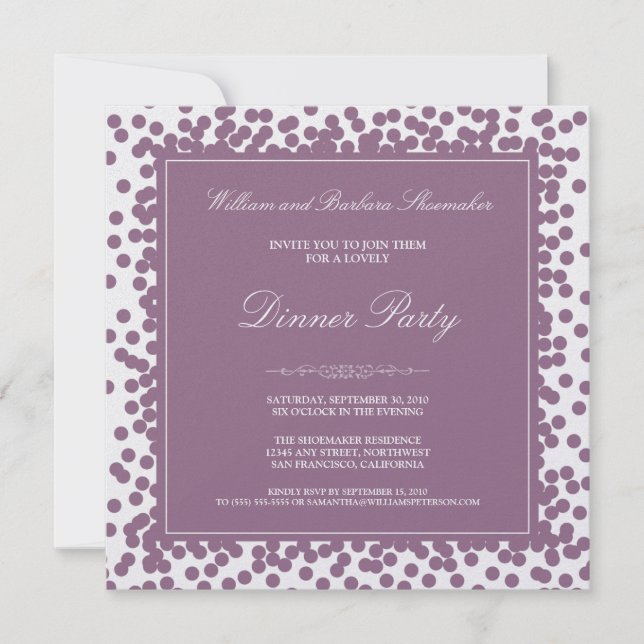 Lavender Confetti Dinner Party Invitation (Front)