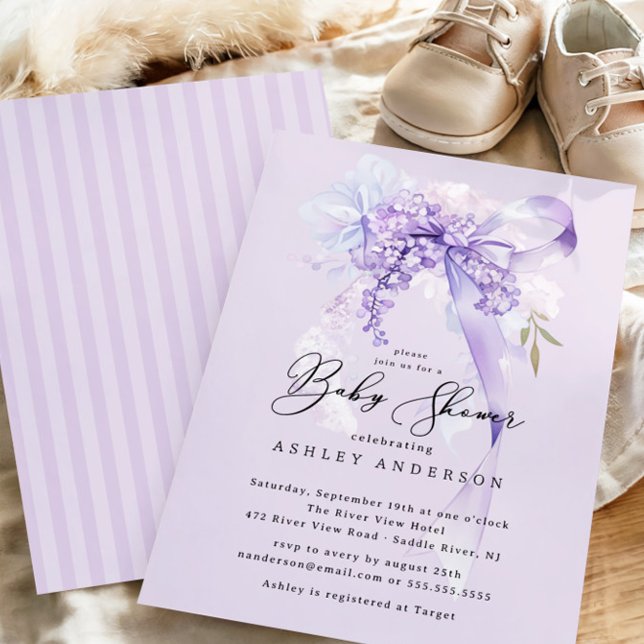 Lavender Coquette Bow Girl Baby Shower Invitation (Creator Uploaded)