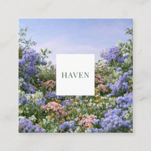 Lavender Coral Floral Meadow Square Frame Business Card