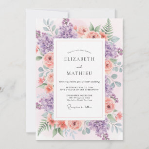 Lavender Coral Lilac Eucalyptus Wedding Invitation