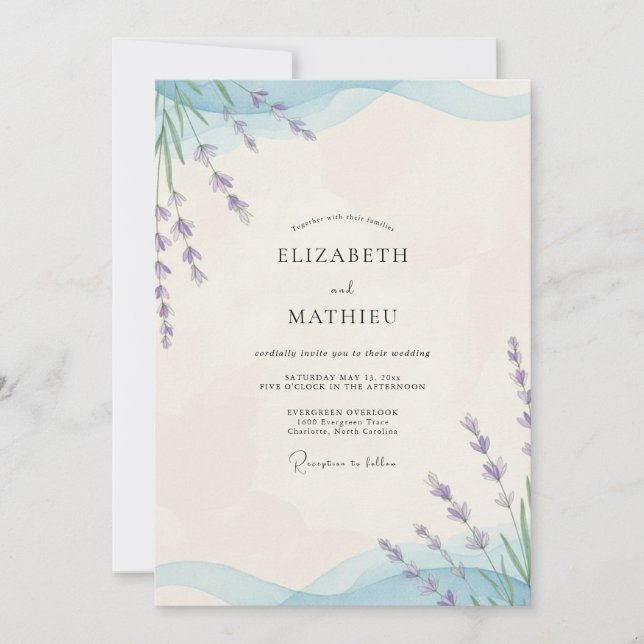 Lavender Cornflower Sprig Eucalyptus Wedding Invitation (Front)