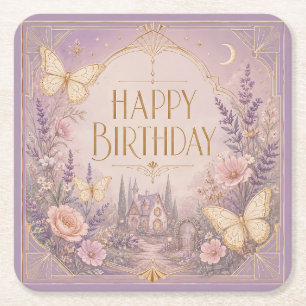 Lavender Cottage Birthday Dreamscape Square Paper Coaster