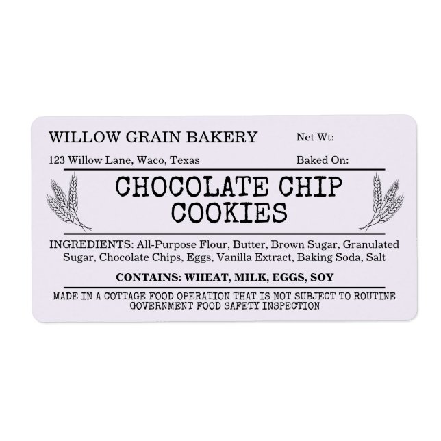 Lavender Cottage Chocolate Chip Cookie Label (Front)