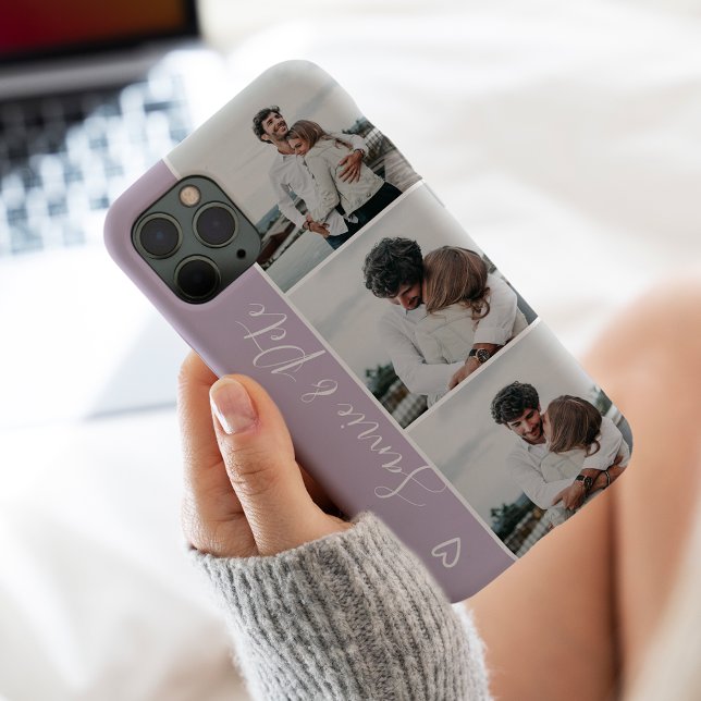 Lavender couple names 3 photos collage grid Case-Mate iPhone case (Creator Uploaded)