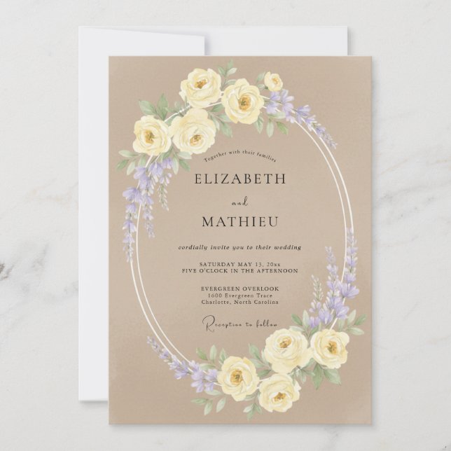 Lavender Cream Soft Floral Wedding Invitation (Front)