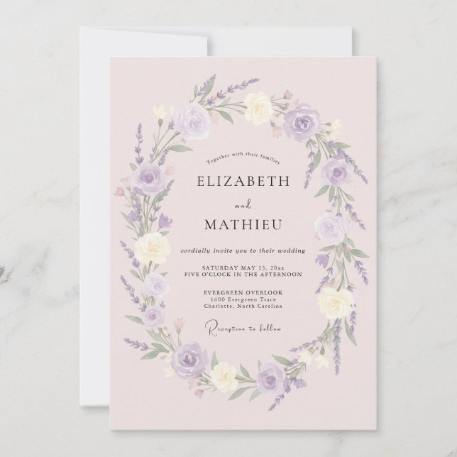 Lavender Cream Whimsical Floral Wedding Invitation (Front)