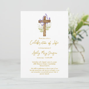 Lavender Cross Celebration of Life Funeral Invitation