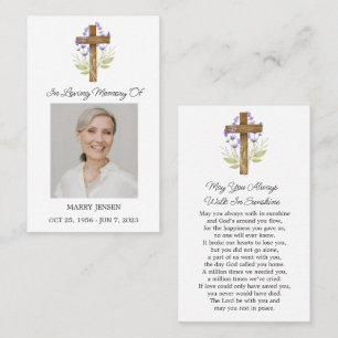 Lavender Cross Memorial Photo Funeral Prayer Card