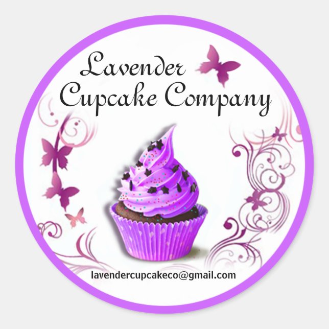 Lavender Cupcake Co Sticker purple border large (Front)