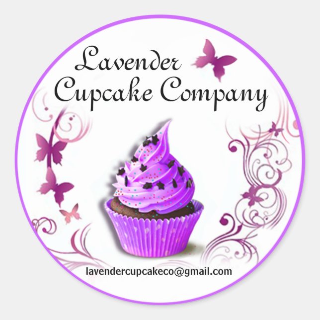 Lavender Cupcake Co Sticker purple border small (Front)