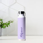 Lavender custom name script water bottle<br><div class="desc">Violet,  lavender colour as background.  Personalise and add your name.   Purple coloured handwritten style script.</div>