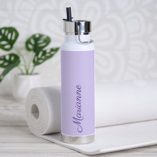 Lavender custom name script water bottle