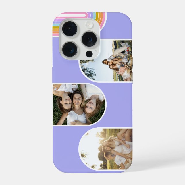 Lavender Cute Modern 3 Photo Layout Custom iPhone Case (Back)