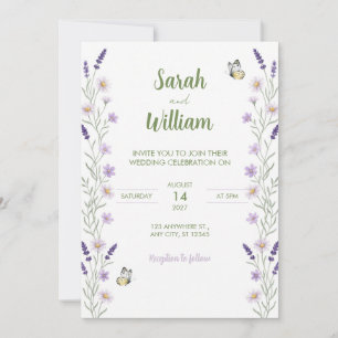 Lavender Daisy Butterfly Wedding Invitation