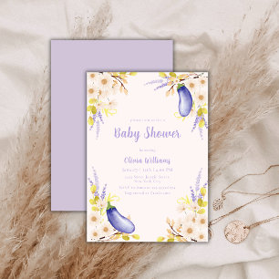 Lavender Daisy Floral Eggplant Garden Baby Shower  Invitation