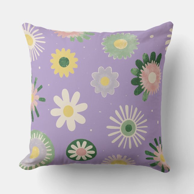 Lavender Daisy Floral Pillow (Front)