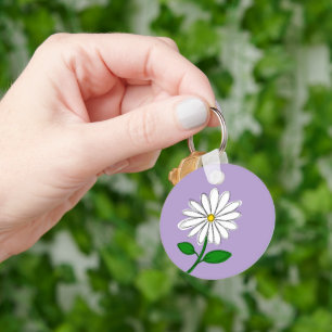 Lavender Daisy Keychain   Hand-Drawn Floral Charm