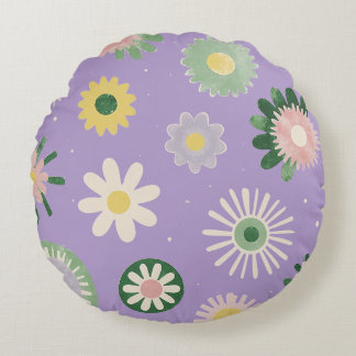 Lavender Daisy Round Pillow