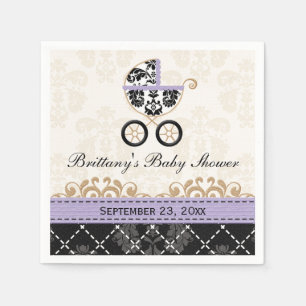 Lavender Damask Carriage Baby Shower Napkin