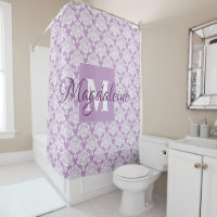 Lavender Damask Monogrammed Shower Curtain w/ Name
