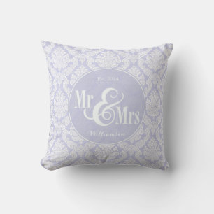 Lavender Damask "Mr & Mrs" pillow, personalised Cushion