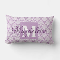 Lavender Damask Pillow with Monogram & Name